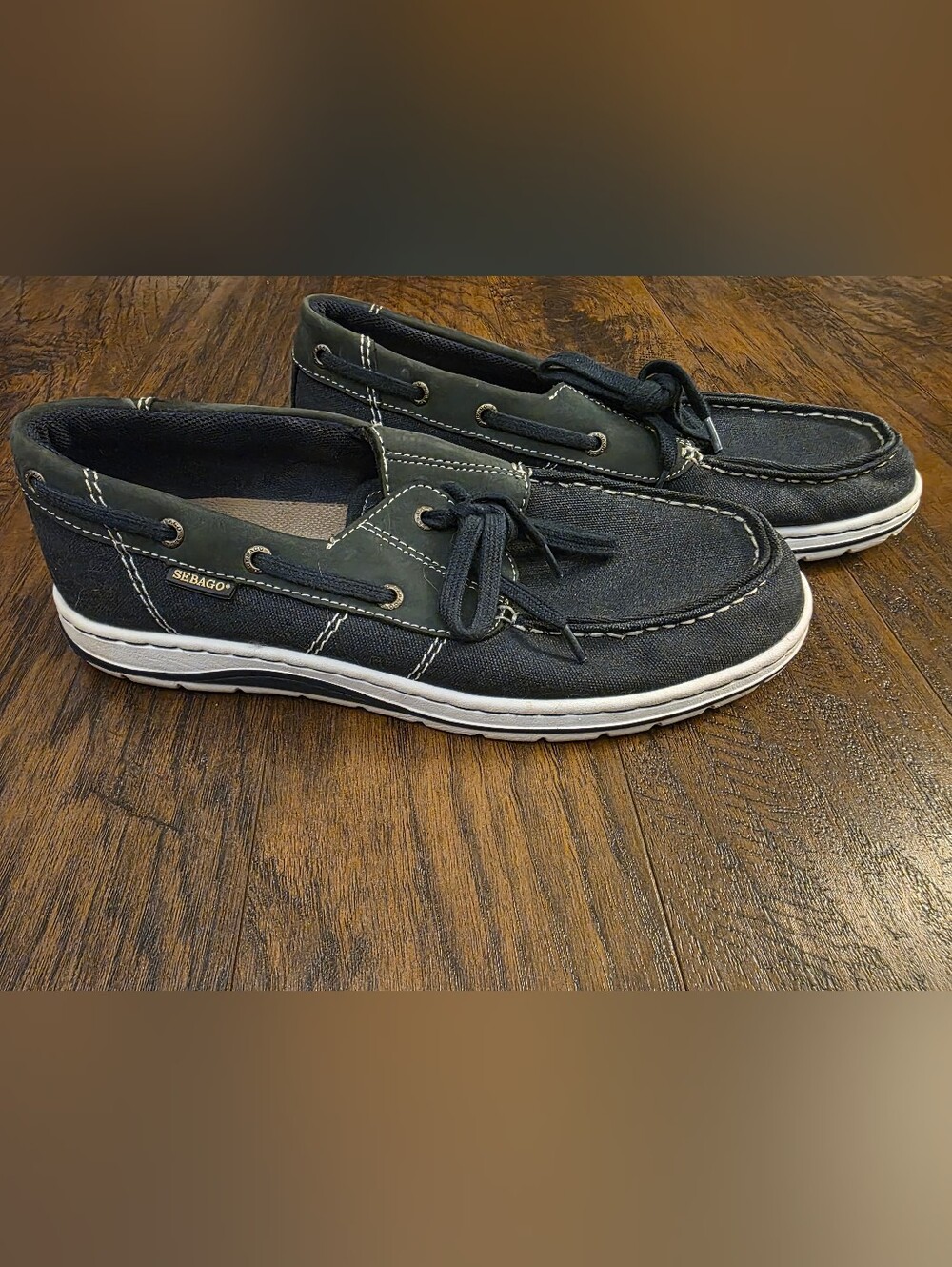 Sebago Men's Navy and Green Canvas Boat Shoes